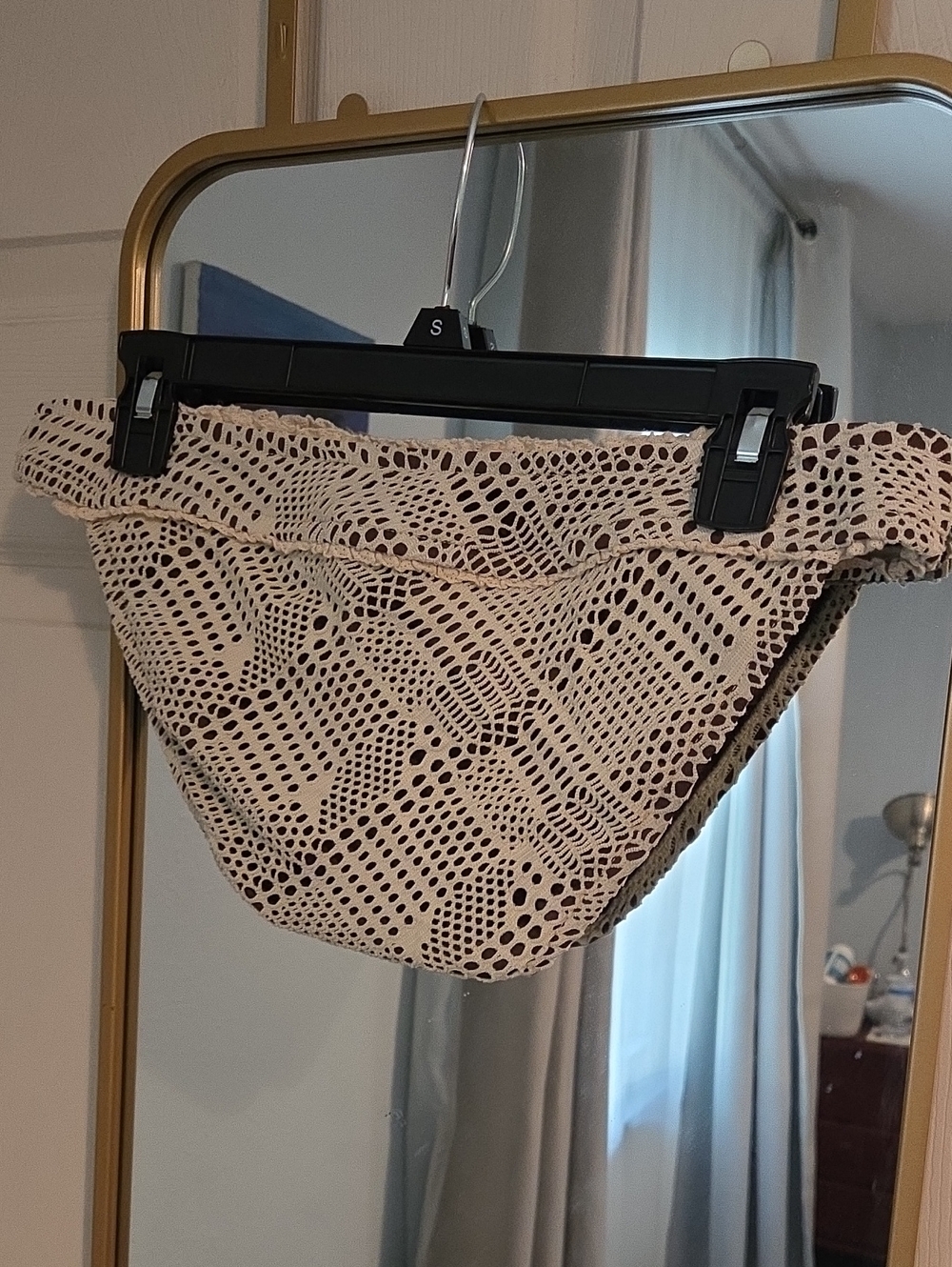 Lucky Brand Brown Bikini with Cream Crochet Overlay and Wooden Beads Details-M - Picture 6 of 9